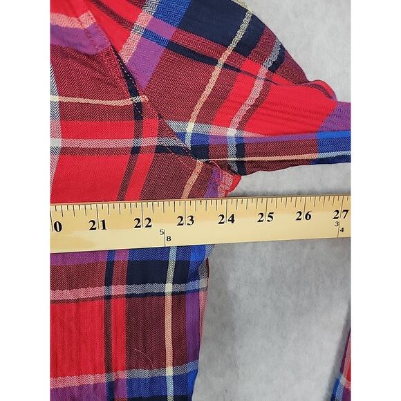 Lucky Brand 100% Cotton Red Blue Plaid LS Pearl Snap Western Shirt Men's XL - Picture 9 of 12
